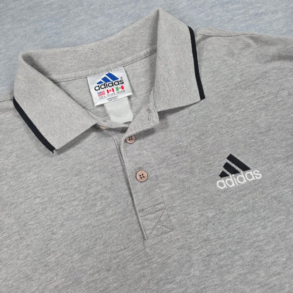 Adidas Mens Vintage Polo Shirt Gray Short Sleeve Embroidered Logo Size L 0228